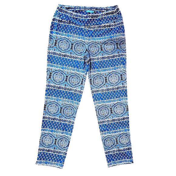 J McLaughlin Blue White Print Pull on Pants/Leggings Casual Workout Wear Sz XS - Picture 1 of 9